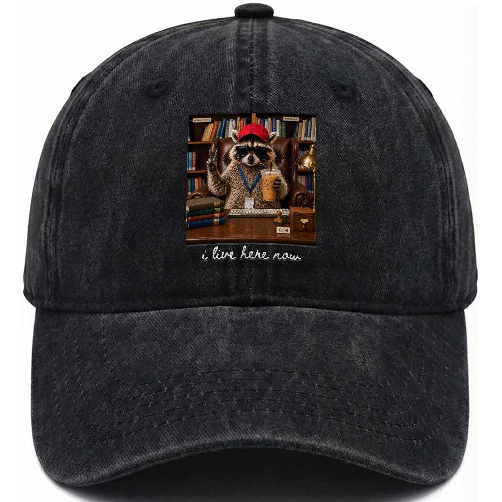 School Librarian Washed Cotton Baseball Cap I Live Here Now Back to School TS14 Print Your Wear