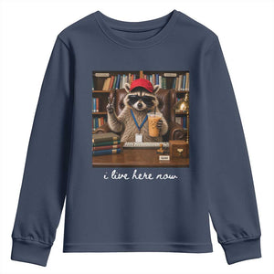 School Librarian Youth Sweatshirt I Live Here Now Back to School TS14 Navy Print Your Wear