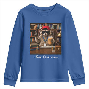 School Librarian Youth Sweatshirt I Live Here Now Back to School TS14 Royal Blue Print Your Wear
