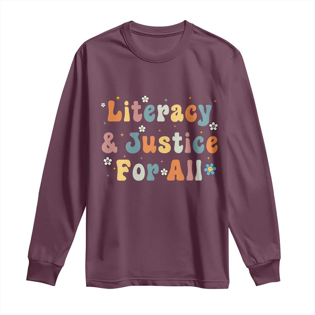 Literacy Justice for All Stop Book Banning Protect Librarian Long Sleeve Shirt TS14 Maroon Print Your Wear
