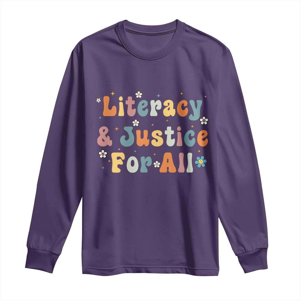 Literacy Justice for All Stop Book Banning Protect Librarian Long Sleeve Shirt TS14 Purple Print Your Wear