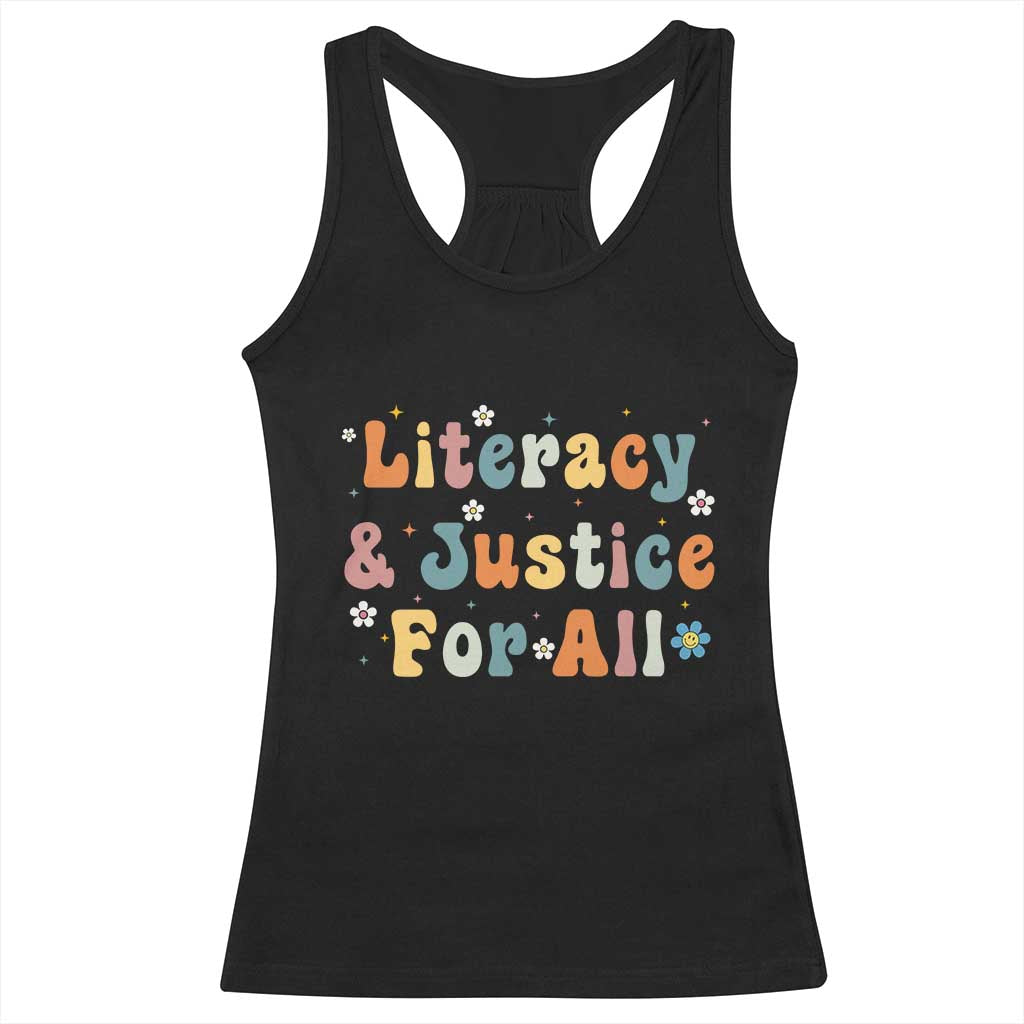 Literacy Justice for All Stop Book Banning Protect Librarian Racerback Tank Top TS14 Black Print Your Wear