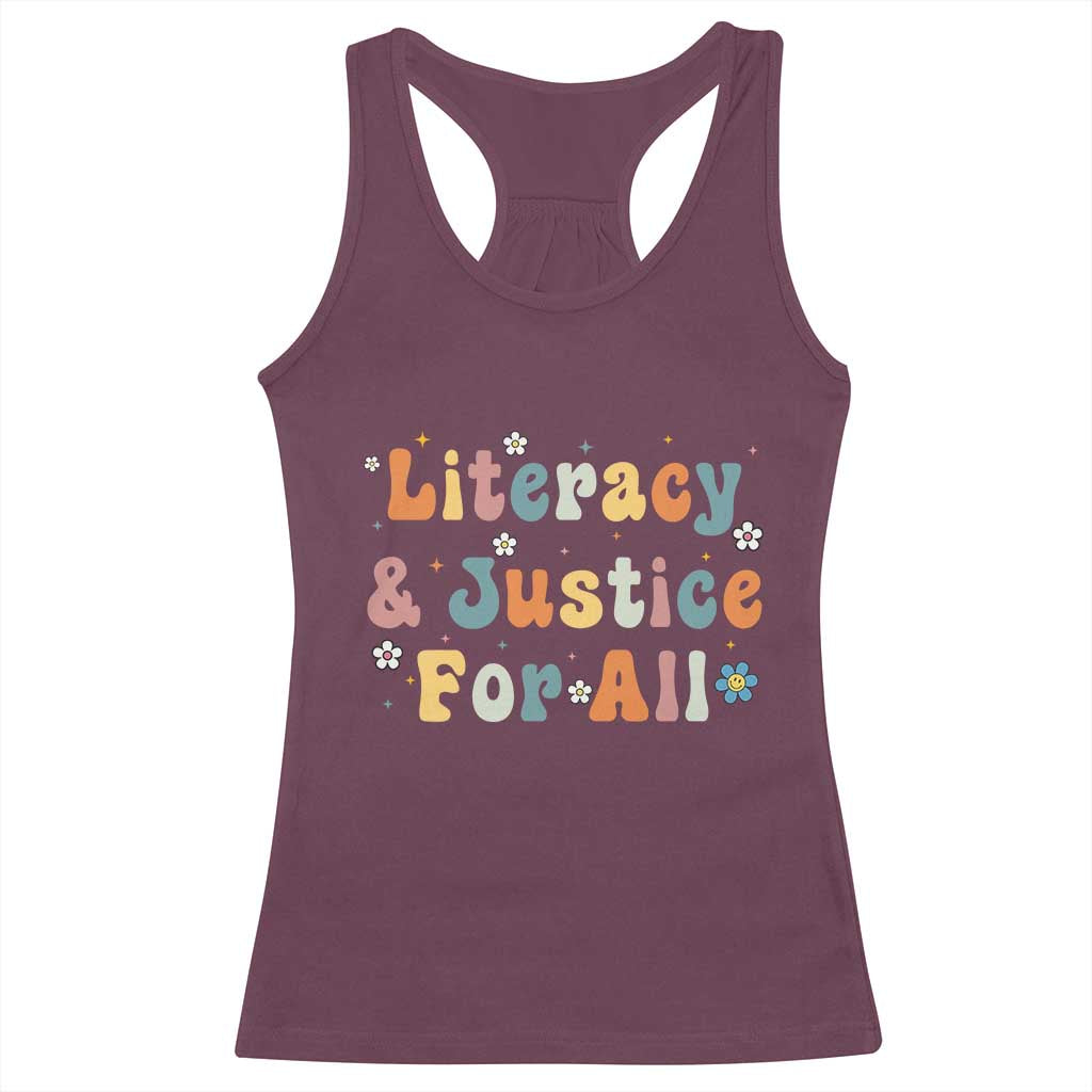Literacy Justice for All Stop Book Banning Protect Librarian Racerback Tank Top TS14 Maroon Print Your Wear
