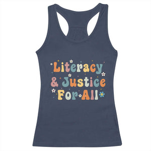 Literacy Justice for All Stop Book Banning Protect Librarian Racerback Tank Top TS14 Navy Print Your Wear