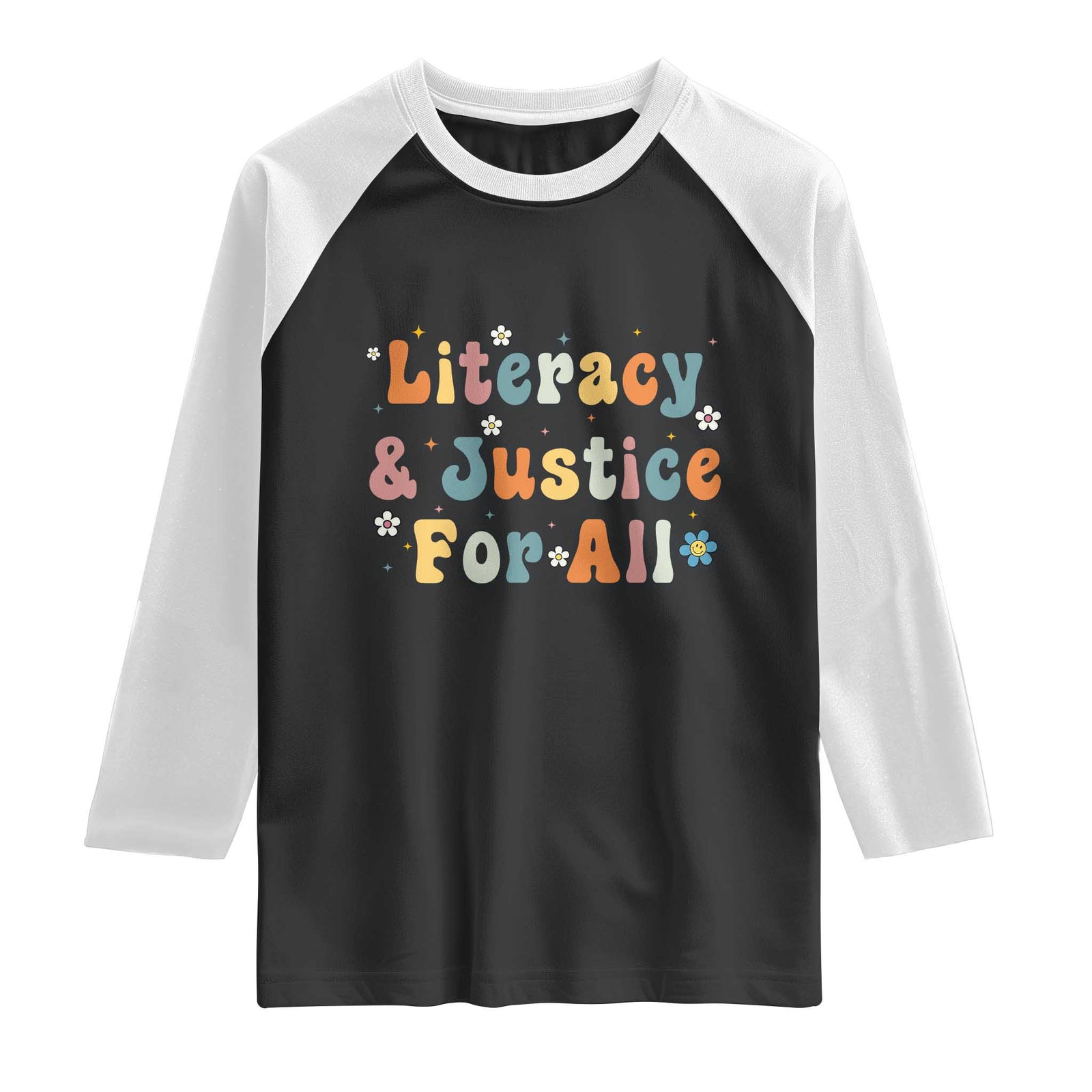 Literacy Justice for All Stop Book Banning Protect Librarian Raglan Shirt TS14 Black White Print Your Wear