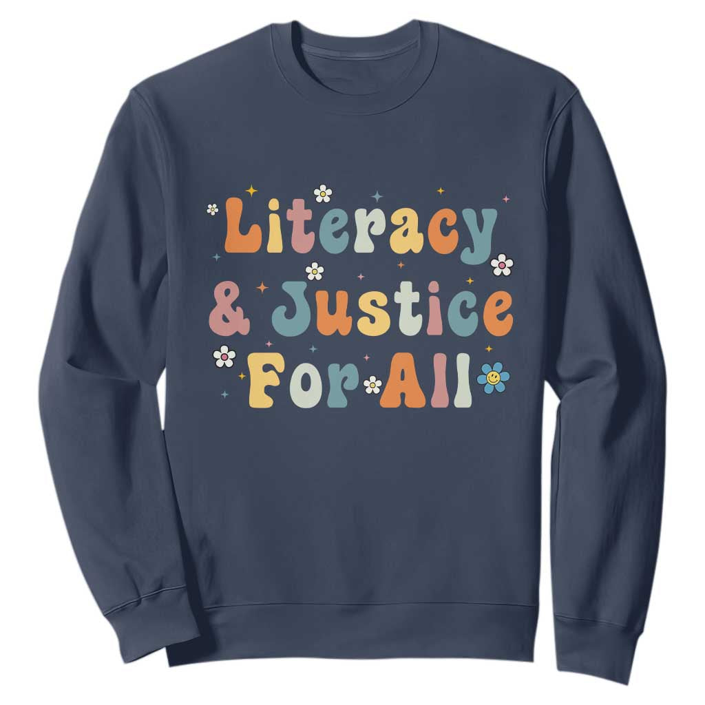 Literacy Justice for All Stop Book Banning Protect Librarian Sweatshirt TS14 Navy Print Your Wear