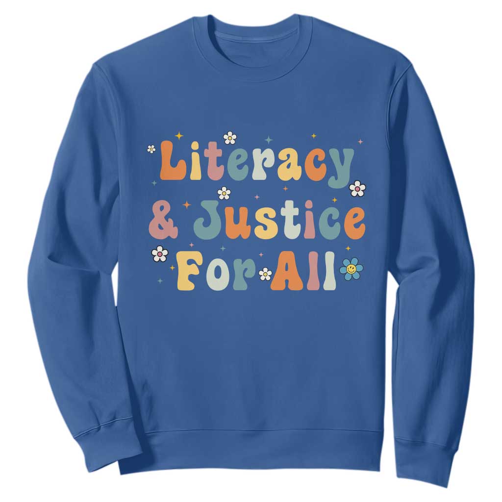 Literacy Justice for All Stop Book Banning Protect Librarian Sweatshirt TS14 Royal Blue Print Your Wear