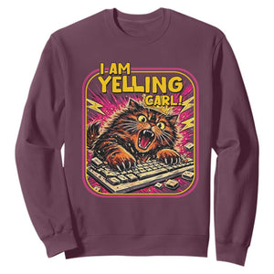 Funny I Am Yelling Carl Sweatshirt Screaming Donut Cat Meme TS14 Maroon Print Your Wear