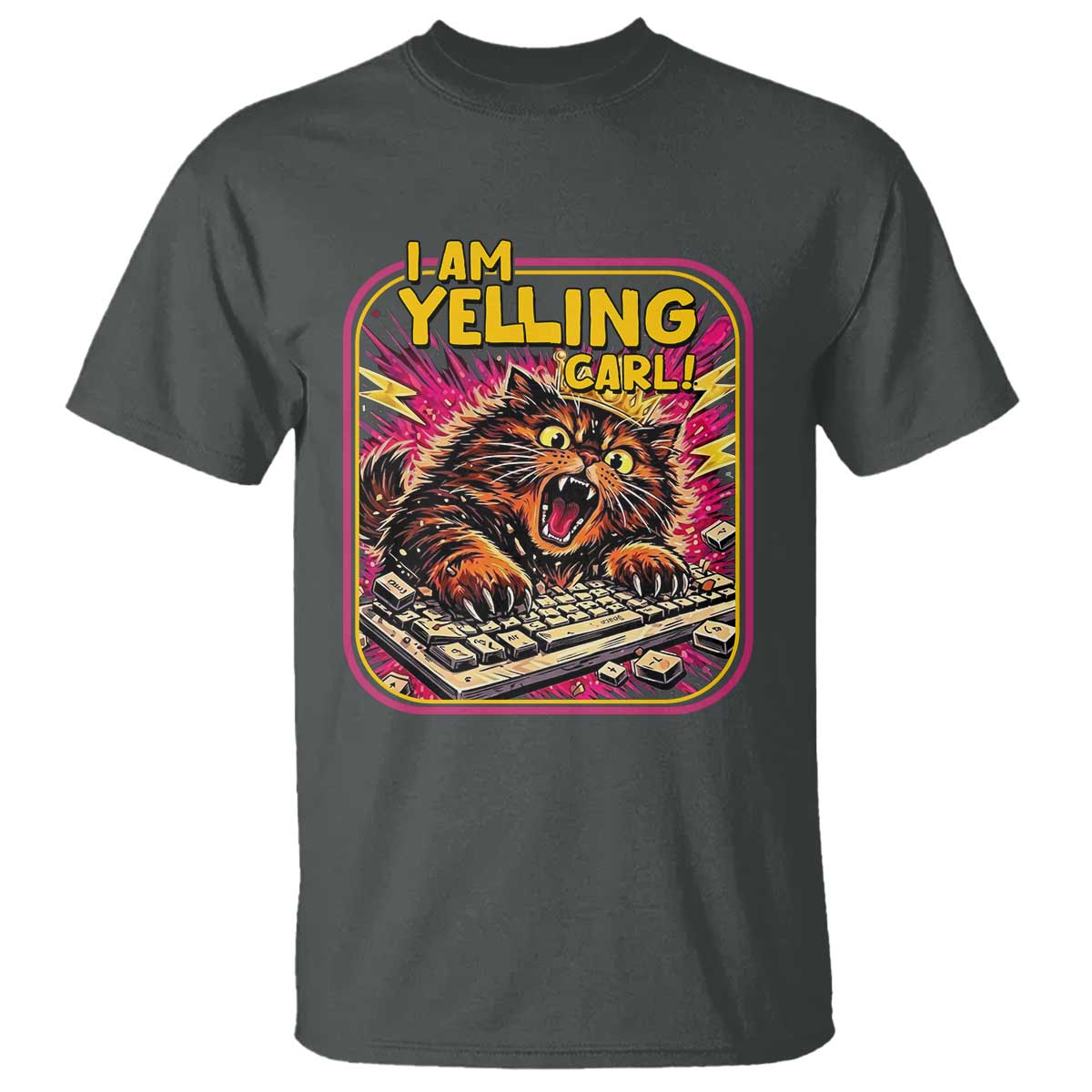 Funny I Am Yelling Carl T Shirt Screaming Donut Cat Meme TS14 Dark Heather Print Your Wear