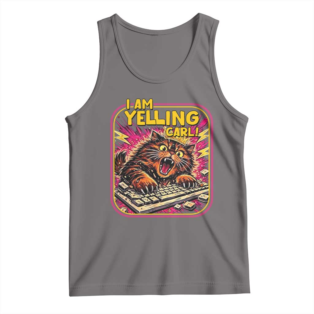 Funny I Am Yelling Carl Tank Top Screaming Donut Cat Meme TS14 Deep Heather Print Your Wear