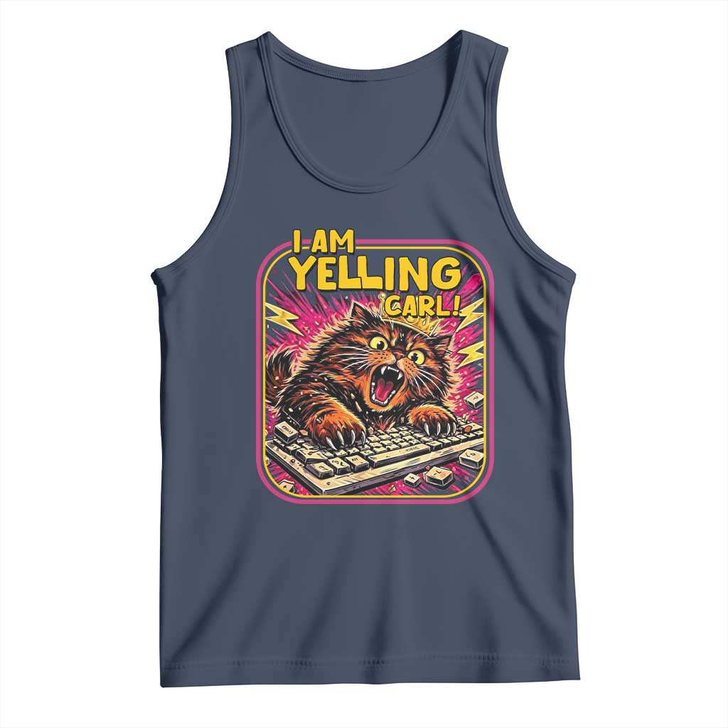Funny I Am Yelling Carl Tank Top Screaming Donut Cat Meme TS14 Navy Print Your Wear