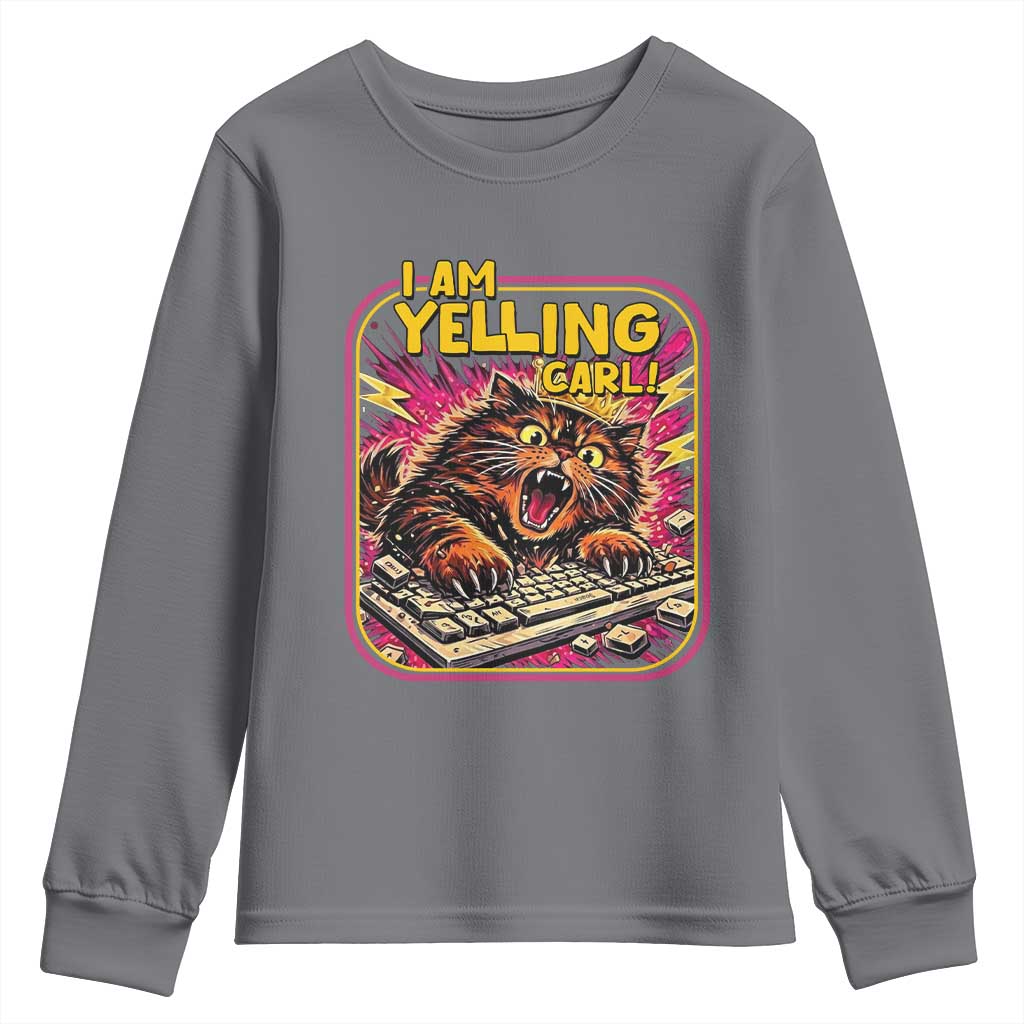 Funny I Am Yelling Carl Youth Sweatshirt Screaming Donut Cat Meme TS14 Charcoal Print Your Wear