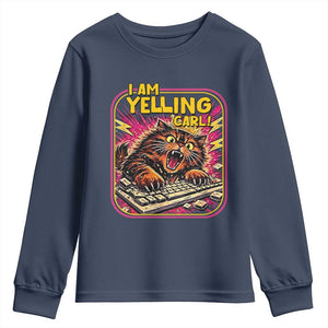 Funny I Am Yelling Carl Youth Sweatshirt Screaming Donut Cat Meme TS14 Navy Print Your Wear