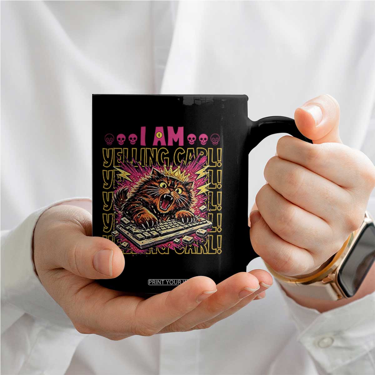 Funny I Am Yelling Carl Donut Cat Meme Coffee Mug TS14 Print Your Wear