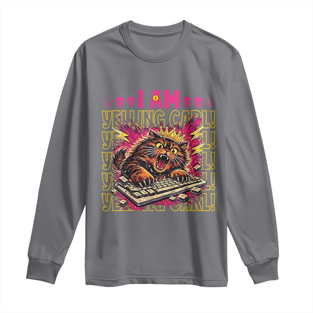 Funny I Am Yelling Carl Donut Cat Meme Long Sleeve Shirt TS14 Charcoal Print Your Wear