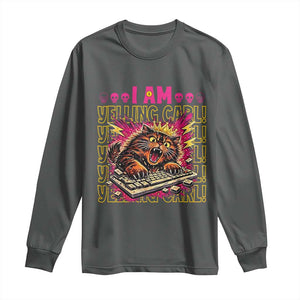 Funny I Am Yelling Carl Donut Cat Meme Long Sleeve Shirt TS14 Dark Heather Print Your Wear