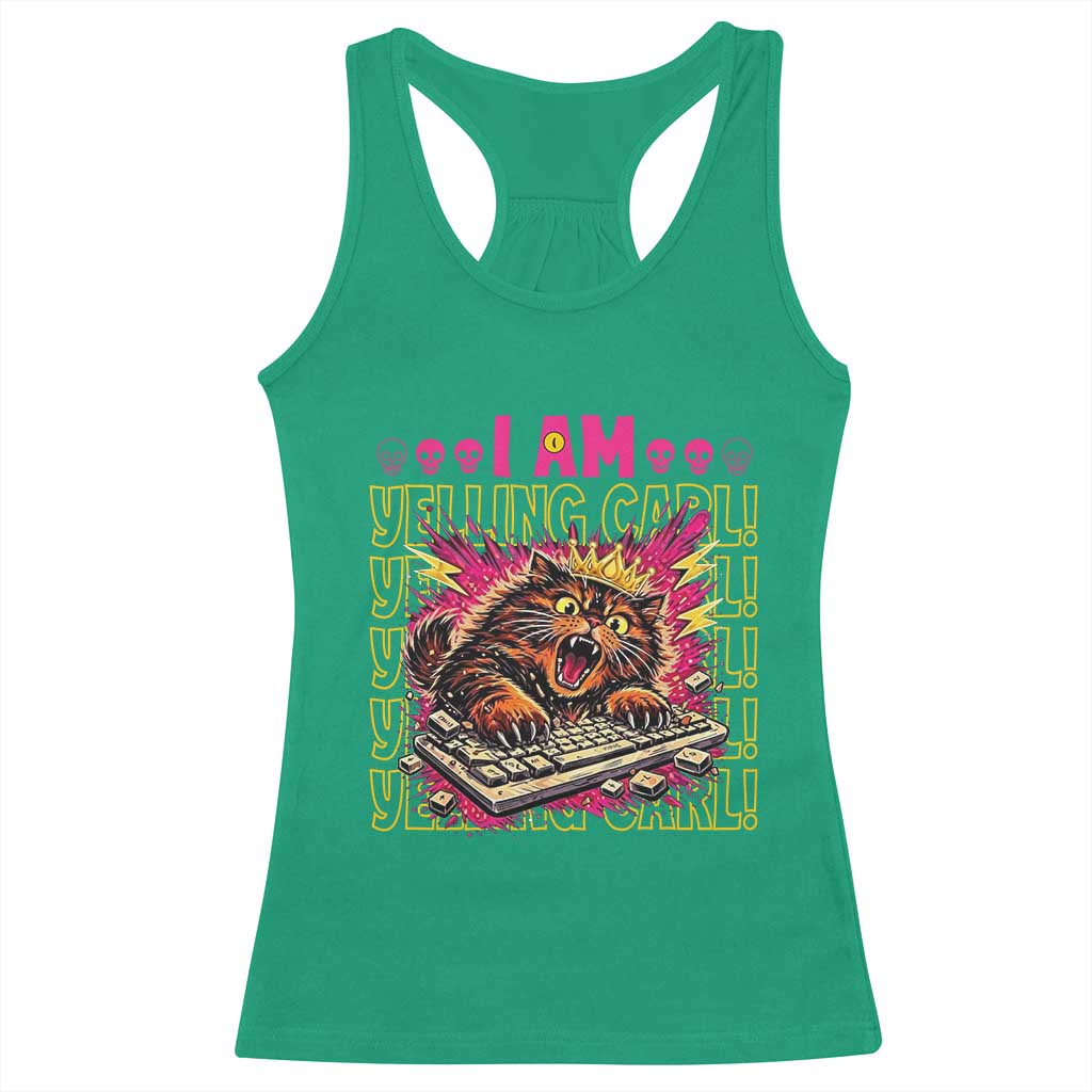 Funny I Am Yelling Carl Donut Cat Meme Racerback Tank Top TS14 Irish Green Print Your Wear