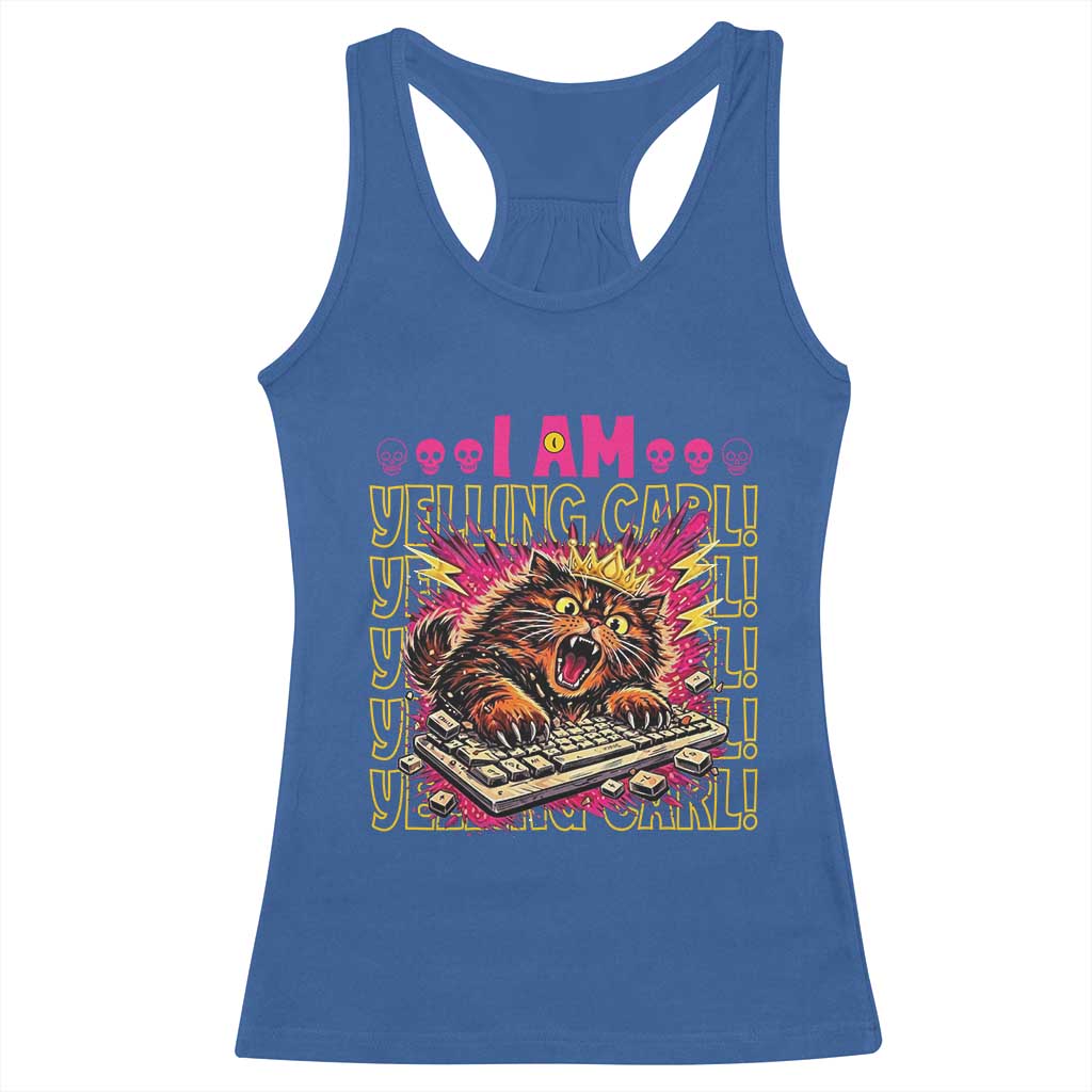 Funny I Am Yelling Carl Donut Cat Meme Racerback Tank Top TS14 Royal Blue Print Your Wear