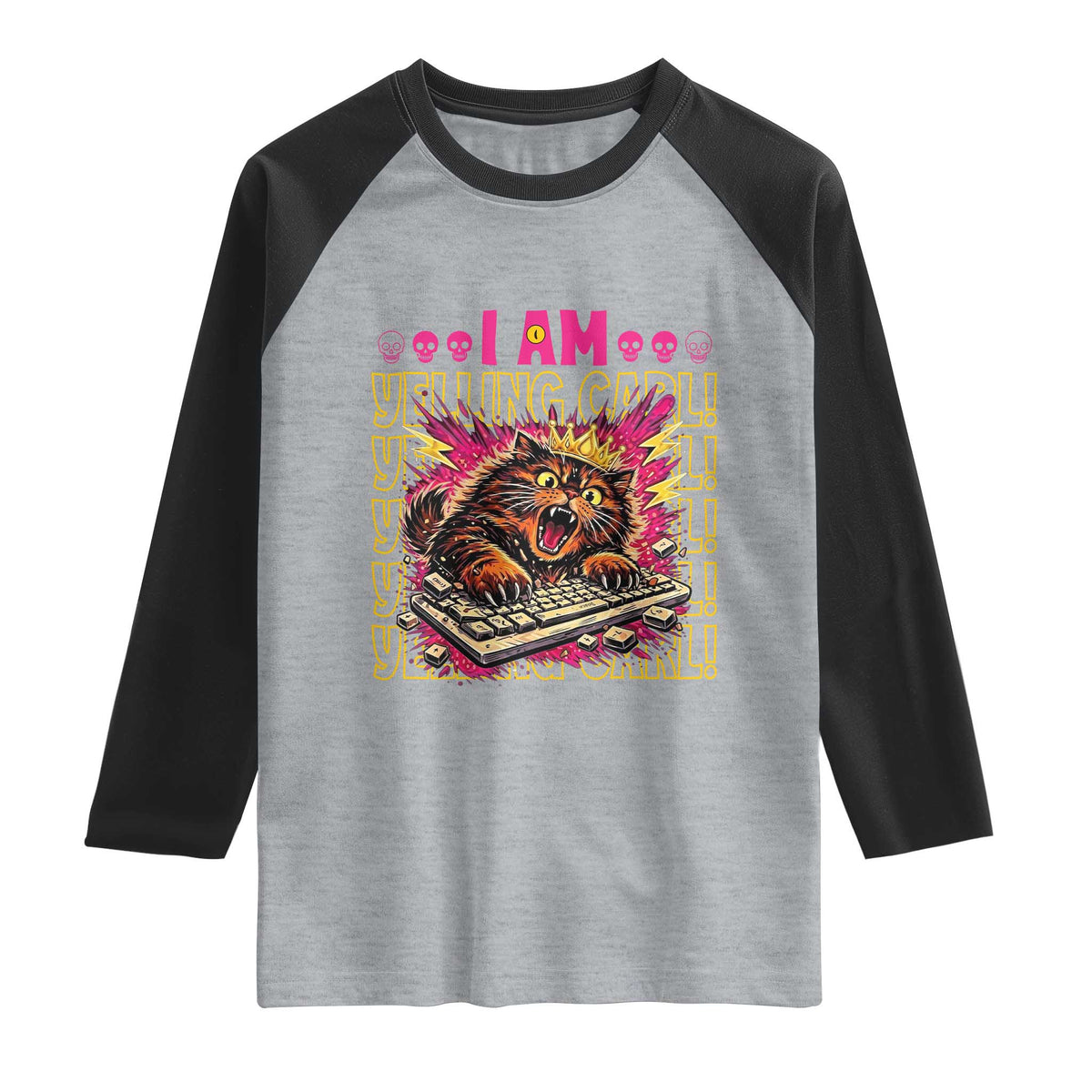 Funny I Am Yelling Carl Donut Cat Meme Raglan Shirt TS14 Heather Gray Black Print Your Wear