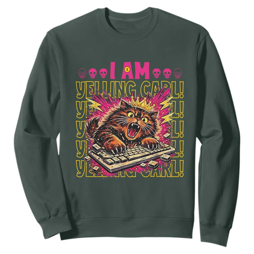 Funny I Am Yelling Carl Donut Cat Meme Sweatshirt TS14 Dark Forest Green Print Your Wear