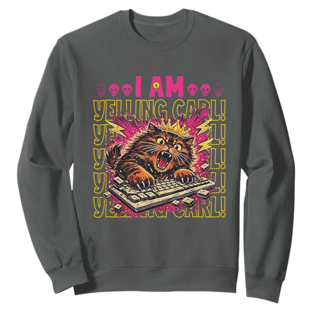 Funny I Am Yelling Carl Donut Cat Meme Sweatshirt TS14 Dark Heather Print Your Wear