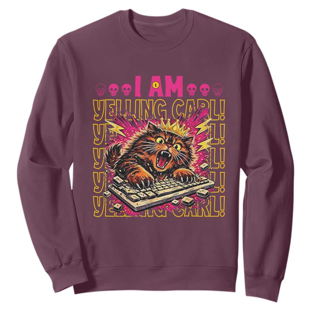 Funny I Am Yelling Carl Donut Cat Meme Sweatshirt TS14 Maroon Print Your Wear