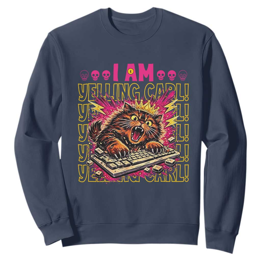 Funny I Am Yelling Carl Donut Cat Meme Sweatshirt TS14 Navy Print Your Wear