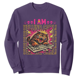Funny I Am Yelling Carl Donut Cat Meme Sweatshirt TS14 Purple Print Your Wear