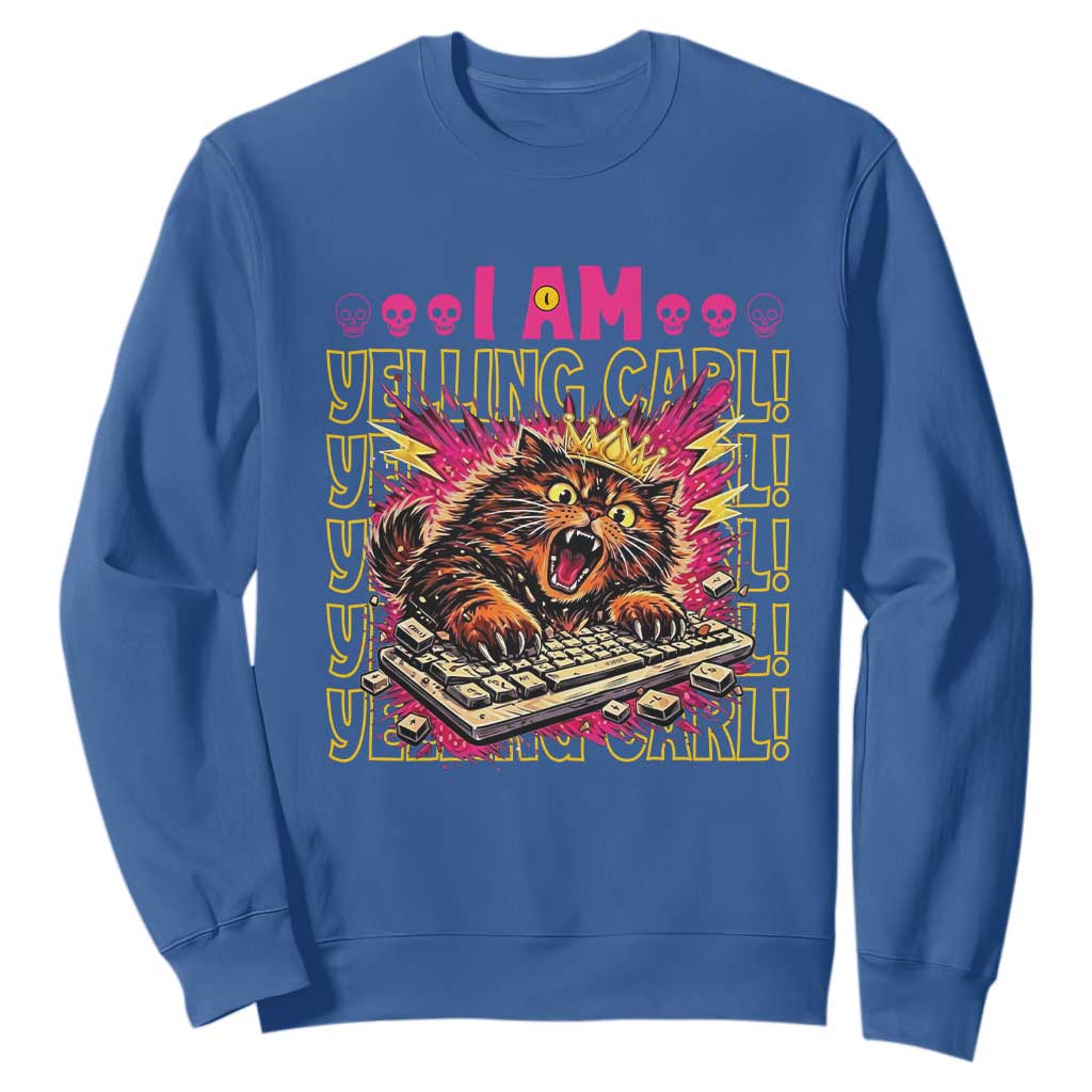 Funny I Am Yelling Carl Donut Cat Meme Sweatshirt TS14 Royal Blue Print Your Wear