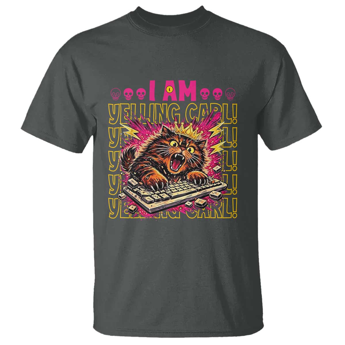 Funny I Am Yelling Carl Donut Cat Meme T Shirt TS14 Dark Heather Print Your Wear
