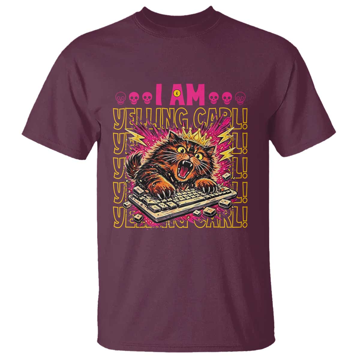 Funny I Am Yelling Carl Donut Cat Meme T Shirt TS14 Maroon Print Your Wear