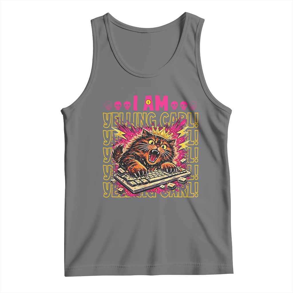 Funny I Am Yelling Carl Donut Cat Meme Tank Top TS14 Black Heather Print Your Wear