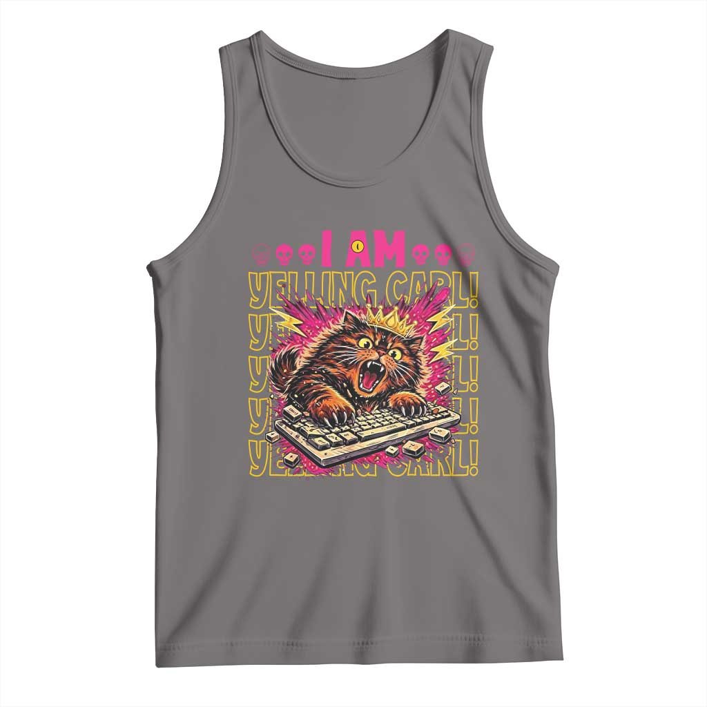 Funny I Am Yelling Carl Donut Cat Meme Tank Top TS14 Deep Heather Print Your Wear
