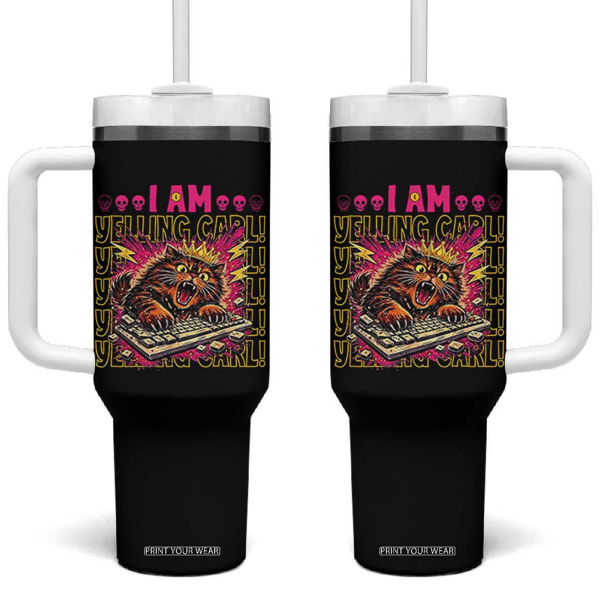 Funny I Am Yelling Carl Donut Cat Meme Tumbler With Handle TS14 One Size: 40 oz Black Print Your Wear