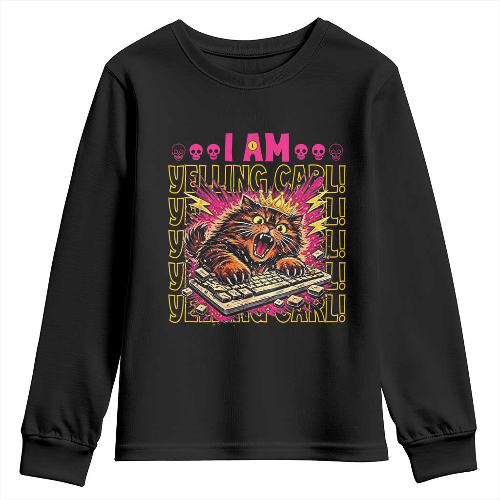 Funny I Am Yelling Carl Donut Cat Meme Youth Sweatshirt TS14 Black Print Your Wear