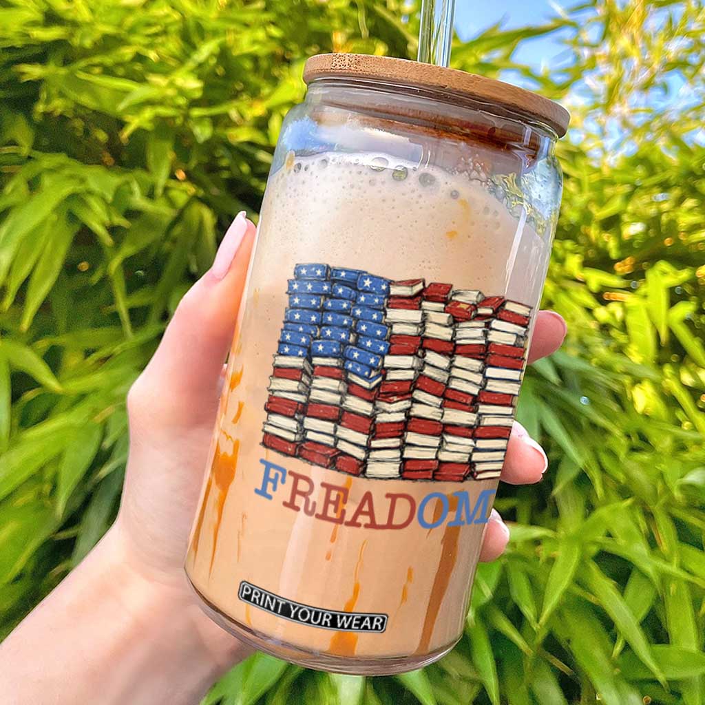 Freedom to Read Books Freadom Glass Can USA Flag Patriotic Library Book Lover TS14 Black Print Your Wear