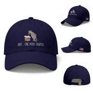 Just One More Chapter Baseball Cap Funny Raccoon Reading Book Lover Gift TS14 Baseball Cap Universal Fit Dark Blue Print Your Wear