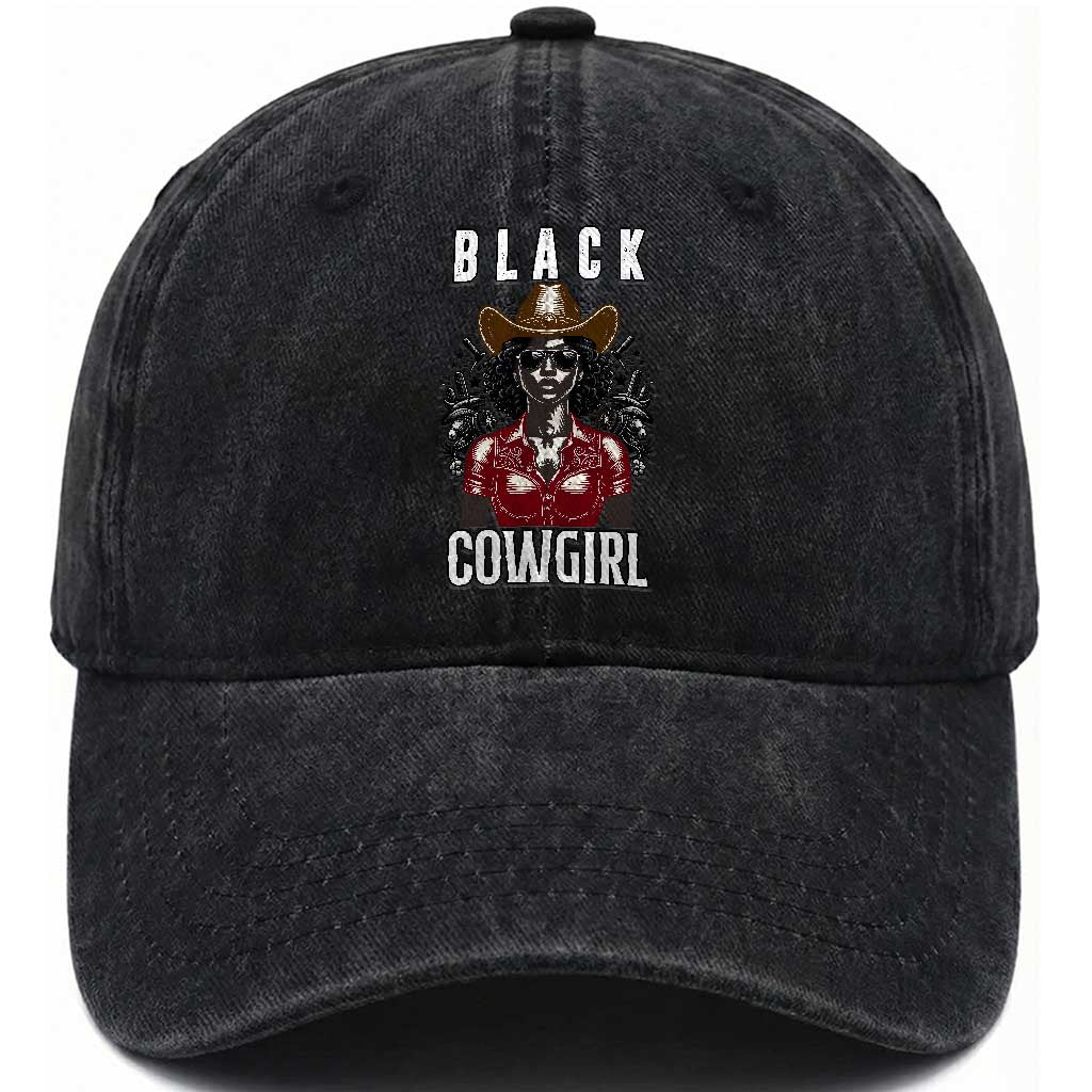 Black Cowgirl Rodeo Washed Cotton Baseball Cap African American Western Country Texas TS14 Washed Cap Universal Fit Black Print Your Wear