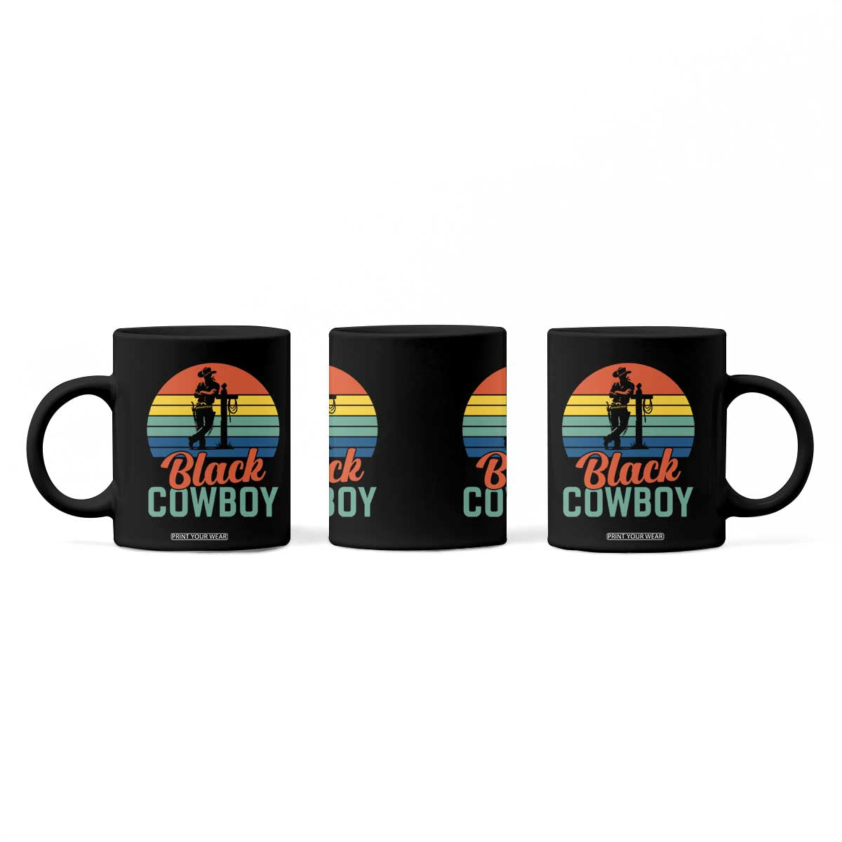Black Cowboy Sunset Coffee Mug Western Rodeo Cross TS14 Print Your Wear