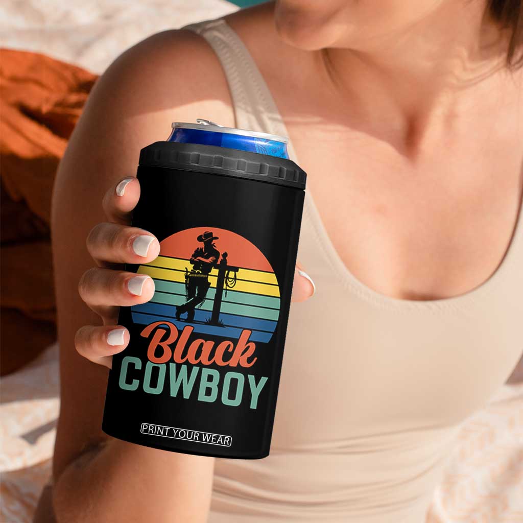 Black Cowboy Sunset 4 in 1 Can Cooler Tumbler Western Rodeo Cross TS14 Print Your Wear