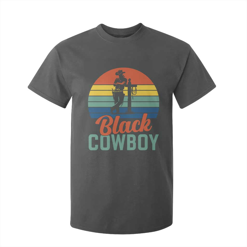 Black Cowboy Sunset T Shirt For Kid Western Rodeo Cross TS14 Dark Heather Print Your Wear