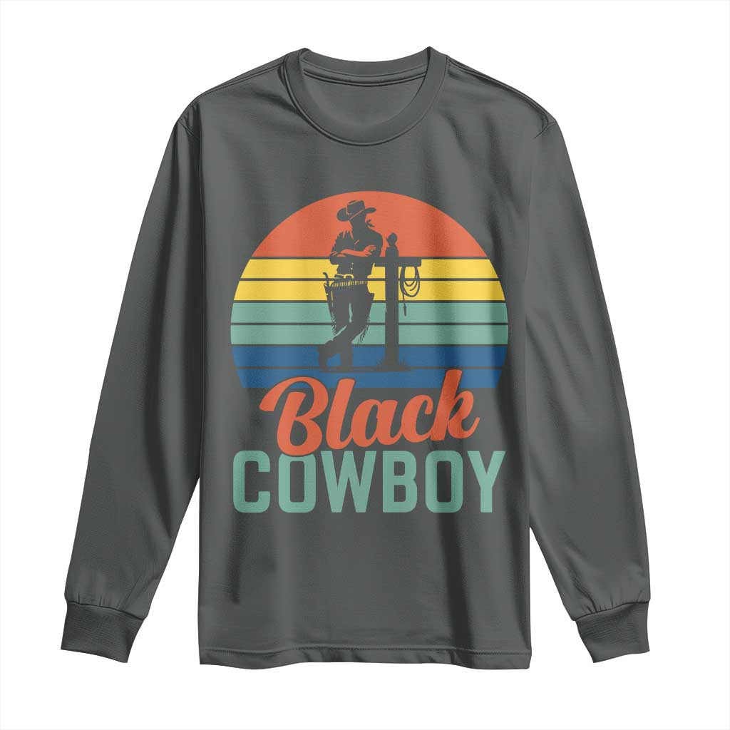 Black Cowboy Sunset Long Sleeve Shirt Western Rodeo Cross TS14 Dark Heather Print Your Wear