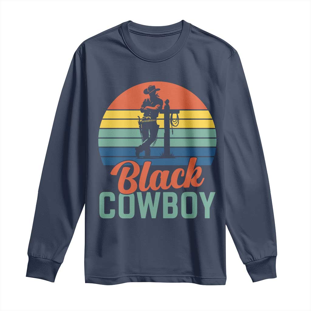 Black Cowboy Sunset Long Sleeve Shirt Western Rodeo Cross TS14 Navy Print Your Wear