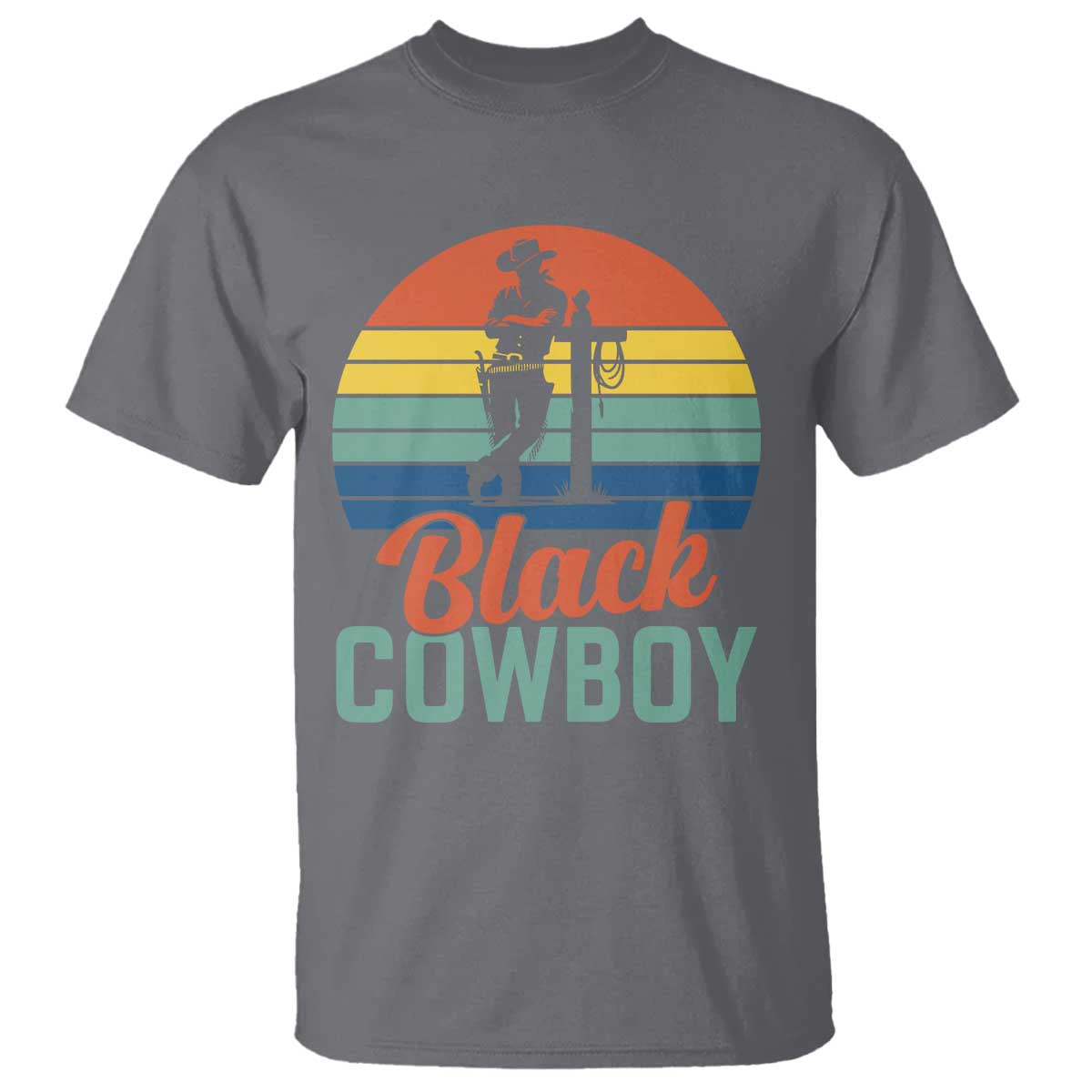 Black Cowboy Sunset T Shirt Western Rodeo Cross TS14 Charcoal Print Your Wear