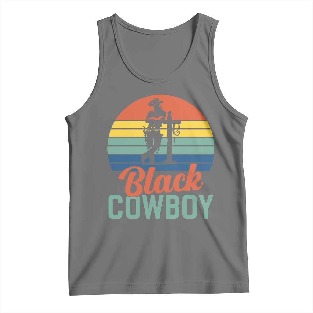 Black Cowboy Sunset Tank Top Western Rodeo Cross TS14 Black Heather Print Your Wear