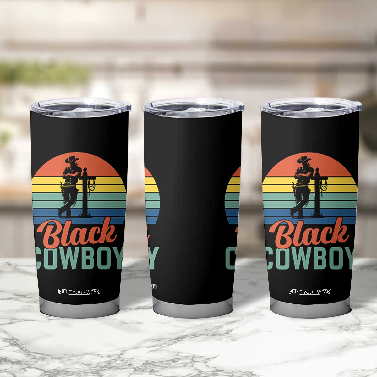 Black Cowboy Sunset Tumbler Cup Western Rodeo Cross TS14 Print Your Wear