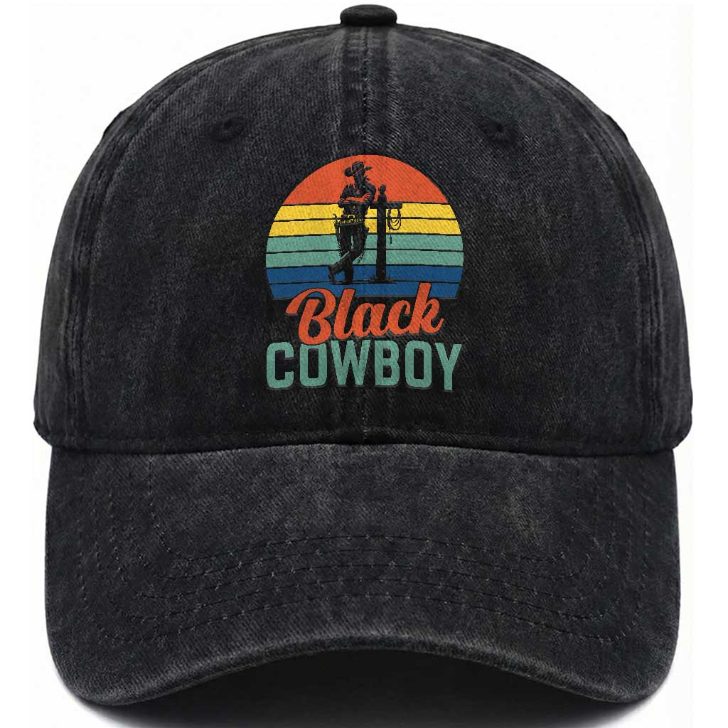 Black Cowboy Sunset Washed Cotton Baseball Cap Western Rodeo Cross TS14 Washed Cap Universal Fit Black Print Your Wear