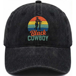 Black Cowboy Sunset Washed Cotton Baseball Cap Western Rodeo Cross TS14 Washed Cap Universal Fit Black Print Your Wear