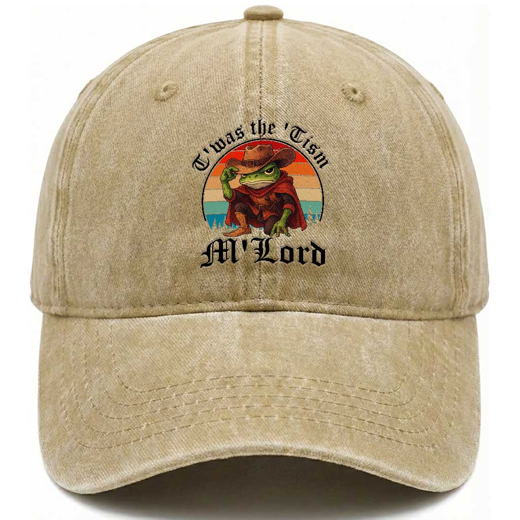 Funny Frog Knight Washed Cotton Baseball Cap T'was The 'Tism M'Lord Medieval Knight TS14 Washed Cap Universal Fit Khaki Print Your Wear