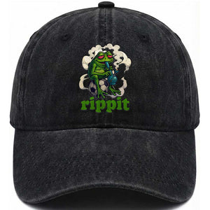 Rippit Stoner Frog Washed Cotton Baseball Cap Smoking Weed Pot Marijuana Cannabis 420 TS14 Washed Cap Universal Fit Black Print Your Wear